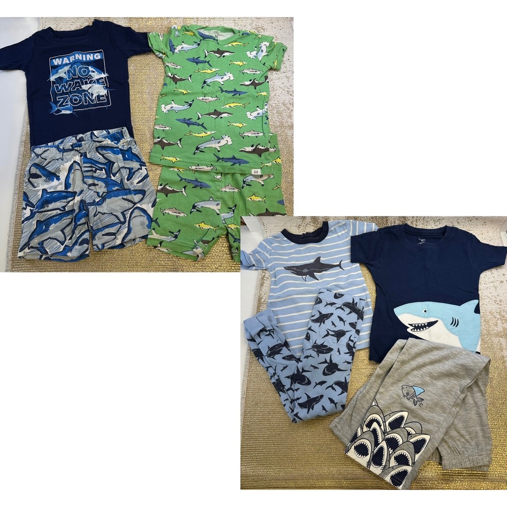 CARTERS OLD NAVY GAP Toddler Boys Shark Pajama Sets Bundle Lightweight Summer 5T